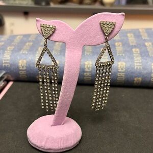 Vintage Crystal Fringe Drop Earrings - Silver Rhinestone Dangle 1970s